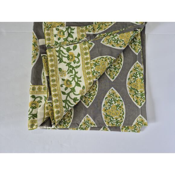 New World Market Green Gray Yellow Floral Cotton Shower Curtain - Picture 3 of 7